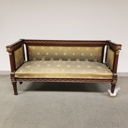 Neoclassical-style Ormolu-mounted and Brass-inlaid Mahogany Settee