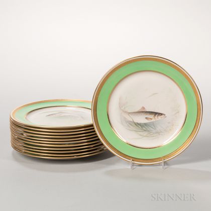 Twelve Lenox China Hand-painted Fish Plates