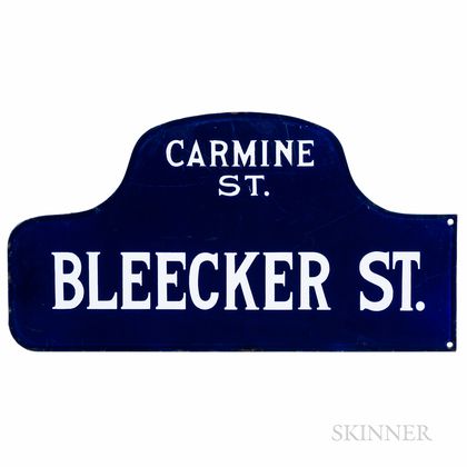 Blue and White Enamel Bleecker Street and Carmine Street Sign