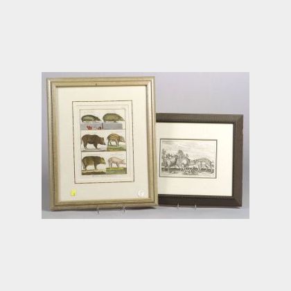 Two Framed Bookplates of Wild Pigs