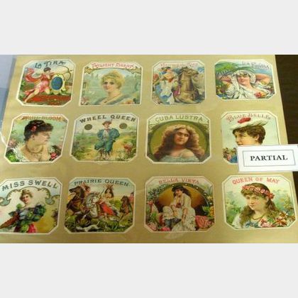 Group of Forty Lithographed Paper Cigar Labels, Trade and Greeting Cards
