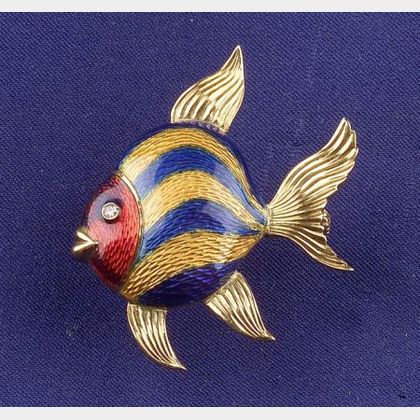18kt Gold and Enamel Fish Pin, Tiffany & Co., Italy