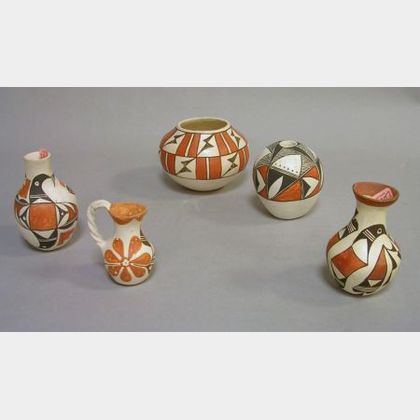 Five Small Acoma Pueblo Paint Decorated Pottery Vessels