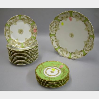 Set of Twelve Haviland Limoges Porcelain Plates and a Platter, and a Set of Six Limoges Plates. 