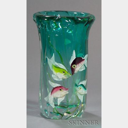 Murano Blue Sea Life Art Glass Vase