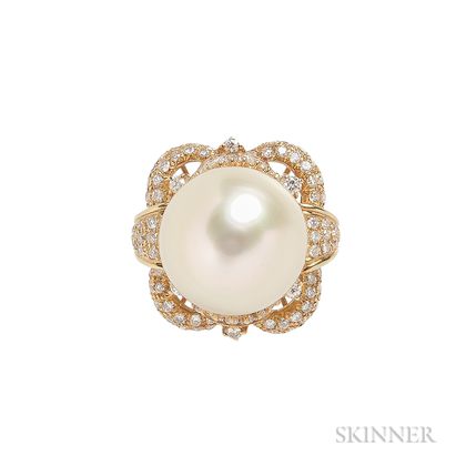 18kt Gold, Golden South Sea Pearl, and Diamond Ring