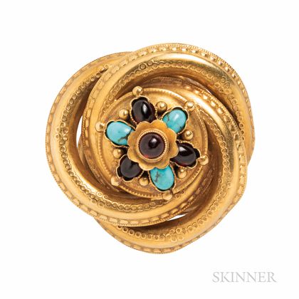 Victorian Gold, Turquoise, and Garnet Brooch