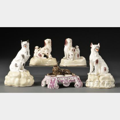 Five Rockingham Porcelain Dog Figurines