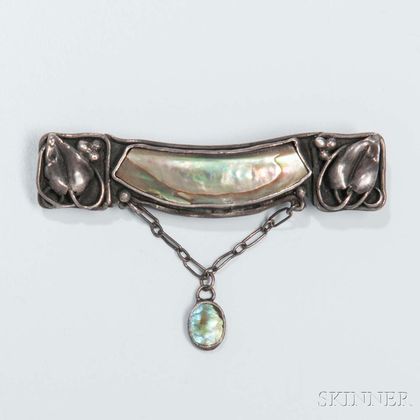 Arts and Crafts Sterling Silver and Mother-of-pearl Brooch