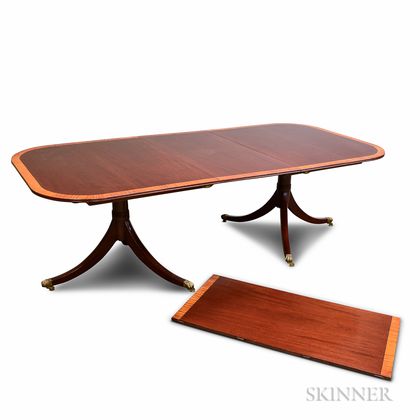 Regency-style Inlaid Mahogany Double-pedestal Dining Table Retailed by Spivaks