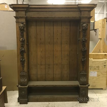 Baroque-style Carved Pine Built-in Bookcase
