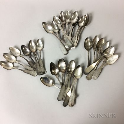 Group of Coin Silver Teaspoons and Tablespoons
