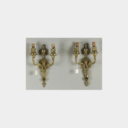 Pair of Gilt Bronze Neoclassical-style Two-light Wall Sconces