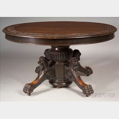 Renaissance Revival Carved Oak Extension Dining Table