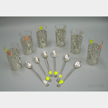 Six Sterling Silver Overlay Colorless Glass Tumblers