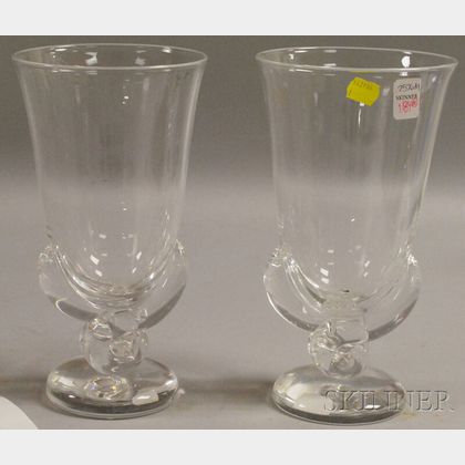 Pair of Steuben Colorless Glass Footed Vases
