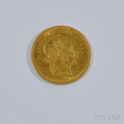 1874 Hungarian 8 Forint 20 Franc Gold Coin