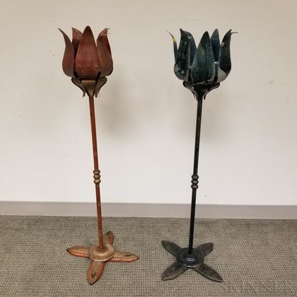 Pair of Painted Metal Tulip-form Plant Stands