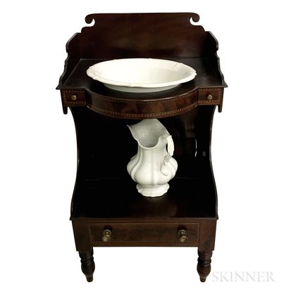 Federal Inlaid Mahogany Washstand with Bowl and Pitcher