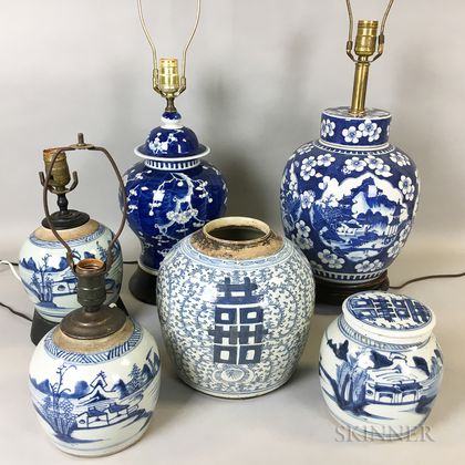 Six Chinese Blue and White Porcelain Jars