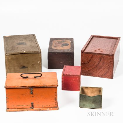 Six Wooden Painted Boxes