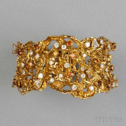 18kt Gold, Color Treated Diamond and Diamond Bracelet, Arthur King