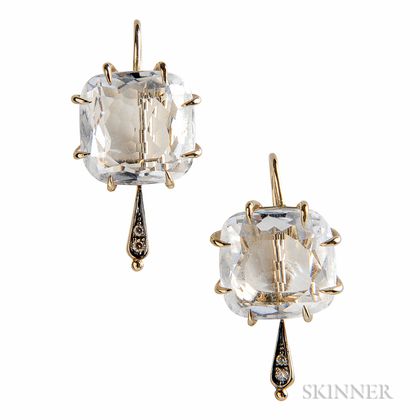 18kt Gold, Rock Crystal, and Diamond "Moonlight" Earrings, H Stern