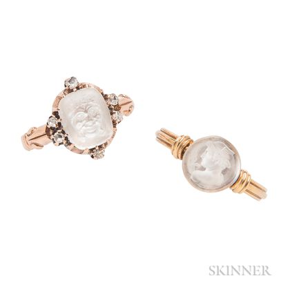 Two Gold and Moonstone Rings