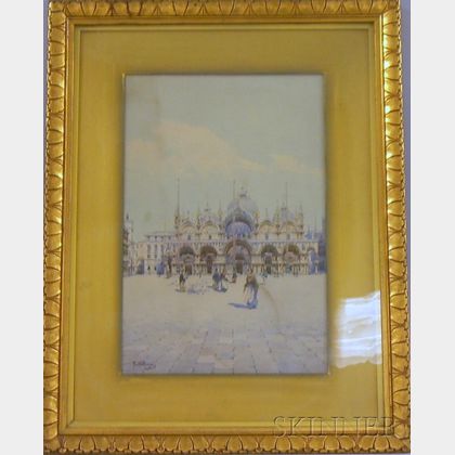 Framed Watercolor on Paper of the Piazza San Marco in front of the Doges Palace, Attributed to Camillo Bortoluzzi (Italian, 186... 
