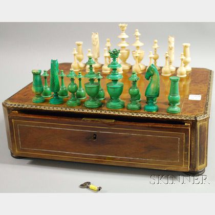 Carved Ivory Chess Set in Veneer Box