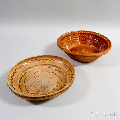 Two Moravian Slip-decorated Pottery Bowls