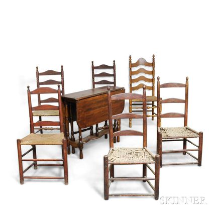 Colonial Revival Gate-leg Table and Six Ladder-back Chairs. Estimate $200-300