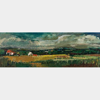 Hans Peter Kahn (American, 1921-1997) Broad Summer Landscape with Farm