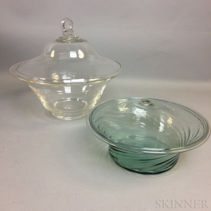 Two Blown Glass Bowls, a Lid, and a Smoke Shade