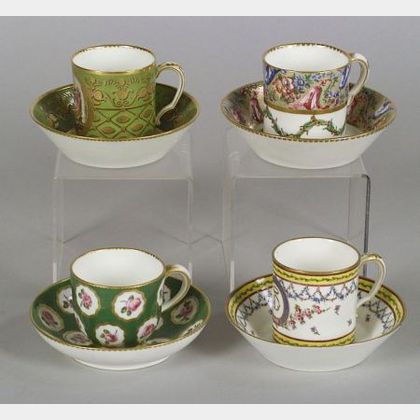 Four Sevres Porcelain Cups and Saucers