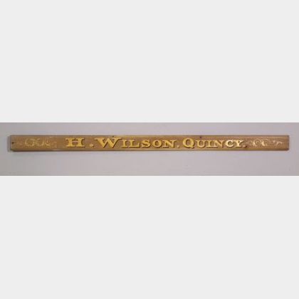 "H. WILSON, QUINCY" Painted Wooden Trade Sign,"