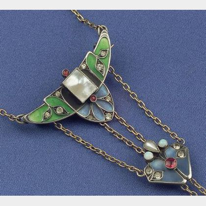 Sold at auction Jugendstil Silver, Enamel, and Gem-set Watch Pin and ...