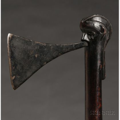 African Carved Wood and Metal Axe
