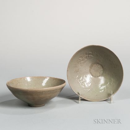 Two Celadon-glazed Stoneware Tea Bowls