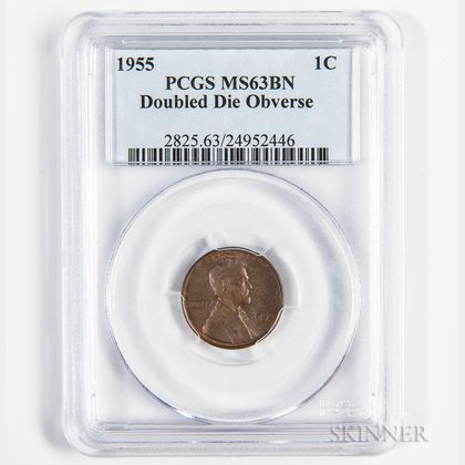 1955 Doubled Die Obverse Lincoln Cent, PCGS MS63BN. Estimate $1,500-2,000