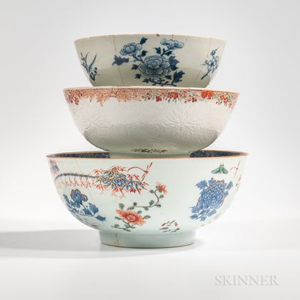 Three Export Porcelain Punch Bowls