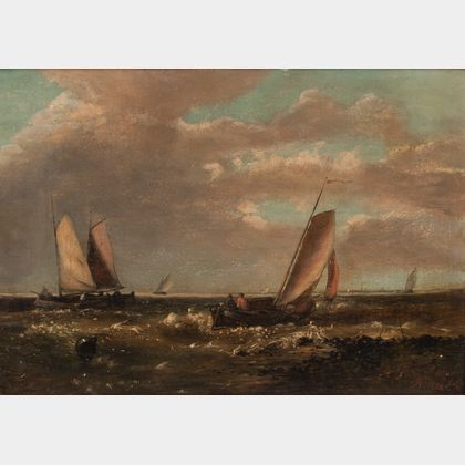 Abraham Hulk the Elder (British, 1813-1897) Sailboats at Low Tide