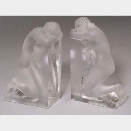 Pair of Figural Glass Bookends