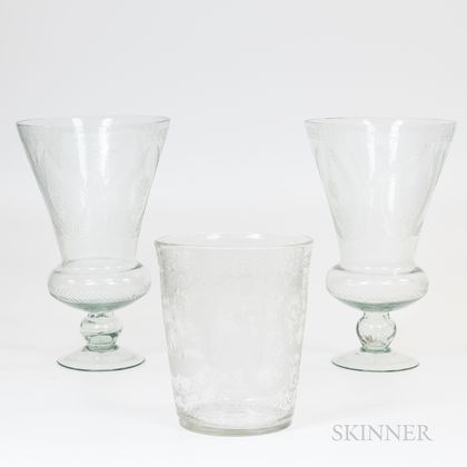Three Etched Glass Vases