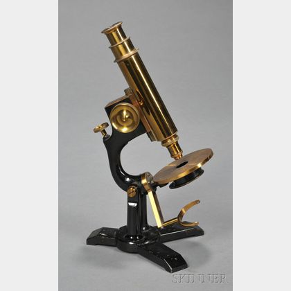 Black-painted and Lacquered Brass Monocular Microscope