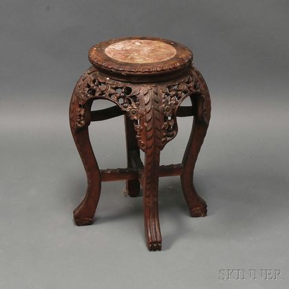 Asian Carved Hardwood Marble-top Stand