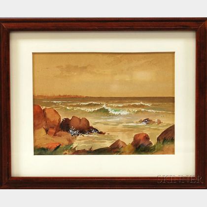 American School, 19th/20th Century Rocky Shore with Waves