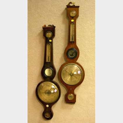 Two English Inlaid Mahogany Banjo Barometers