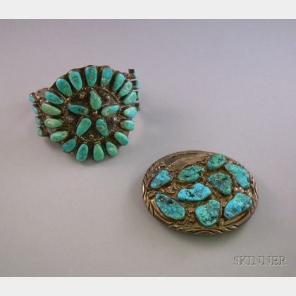 Southwestern Silver and Turquoise Cuff and Belt Buckle