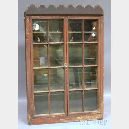 Country Glazed Red-stained Pine Two-door Cabinet